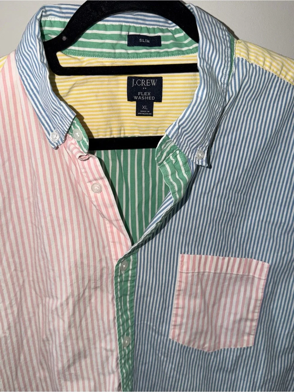 J Crew Mens Shirt XL Multicolor Flex Washed Color Block Pastel Slim Button Down